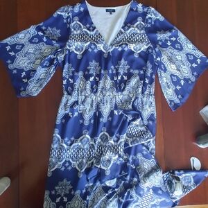 Navy & White V-Neck Printed Hi-Lo ROMPER WITH OVERSKIRT (384)